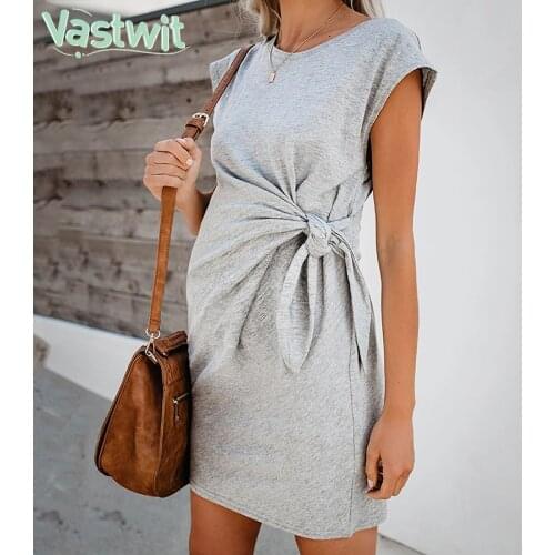 2021 Maternity Solid Color Tie-in Waist Pregnant Womens Wrap Dress Soft Comfortable Cotton Vestidos Gestante Pregnancy Dress