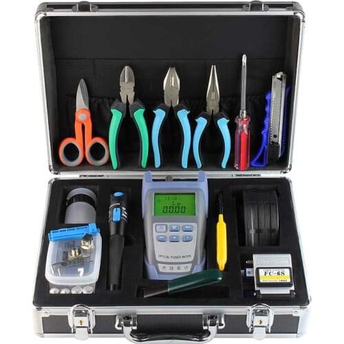 27PCS FTTH fiber optic Splice toolbox FTTH Fiber Optic Tool Kit FC-6S and Fiber Meter 10MW VFL Kevlar scissors Wire strippers