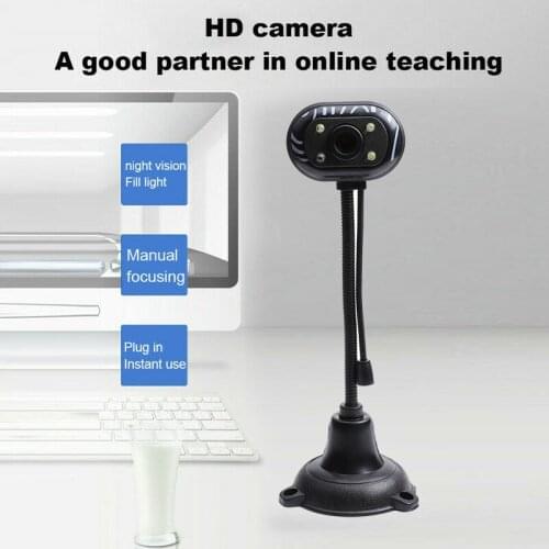 4-LED HD Computer Webcam With Microphone For Desktop Laptop Computer Camera USB Web Camera Built-In Sound-absorbing Video WebCam