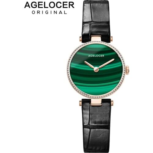 AGELOCER Women Watch Malachite Bracelet Watches Sapphire 316L Green Small Quartz Watch Simple Ladies Wristwatches Female Clock