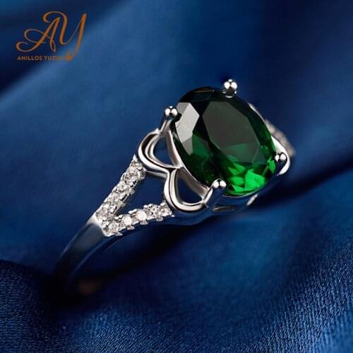 Anillos Yuzuk New Emerald Simple Stone Finger Ring 925 Sterling Silver Women Jewelry Wedding Engagement Rings Brand Gift
