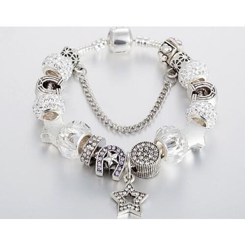 ANNAPAER Dropshipping Jewelry Silver Color Beads With Star Charms Bracelet Bangles Crystal Beads Bracelet for Women Gift B17134