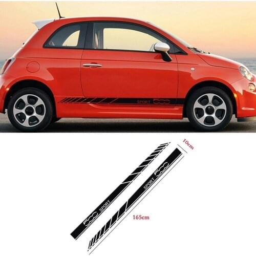 2 Pcs/Lot Car Stickers Body Door Side Skirt Sticker Long Stripes Vinyl Decal for Fiat 500 Car Styling Decoration Black
