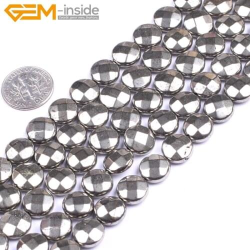 Gem-inside 6mm Natural Stone Beads Faceted Square Pyrite Beads For Jewelry Making Beads Bracelet 15inch DIY Beads Necklace