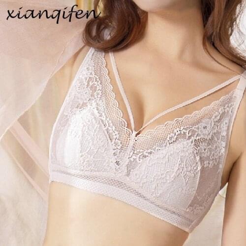 Xianqifen bras for summer ultra thin lace top bh new minimizer bralette transparent brassiere young girl sexy lingerie BCD 36 38