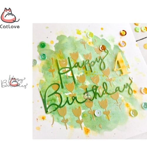 Catlove Happy birthday Words Metal Cutting Dies Scrapbooking Mold Stencil Die Cuts Card Making Craft Embossing New Dies For 2020