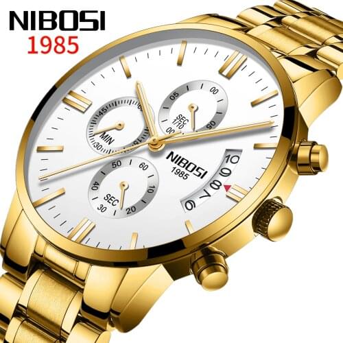 NIBOSI Mens Watches Top Brand Luxury Waterproof Quartz Watch Men Gold Clock Men Chronograph Sport Men Watch Relogio Masculino