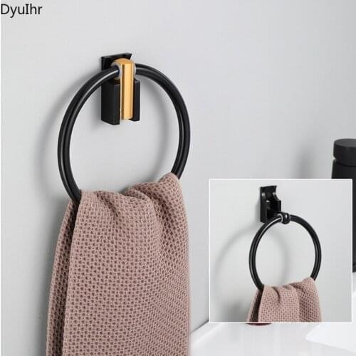 Black space aluminum folding towel ring Nordic bathroom invisible towel rack decorative towel ring bathroom shelf DyuIhr