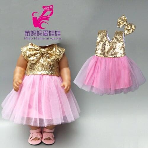 Baby Doll pink dress with bow for 18 inch girl doll sequin bow dress doll clothes
