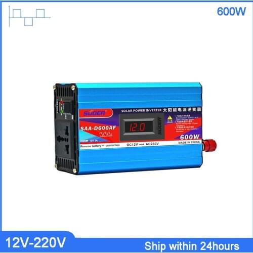 Suoer 600W DC12V to AC220V Home Portable LCD Display Power Modified Wave Transformer with USB/Car Power Inverter Anti-Reverse