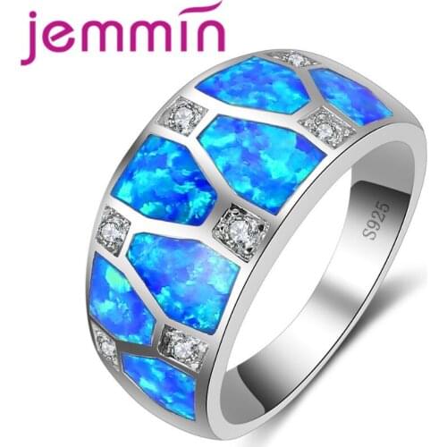 Elegant Blue Opal Ring Fashion White CZ Wedding Jewelry 925 Sterling Silver Engagement Promise Rings
