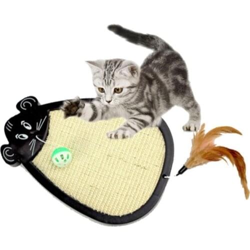 Pet cat toy interactive mouse type natural sisal belt ball feather toy cat scratch board cat springboard claws cat toys gatos
