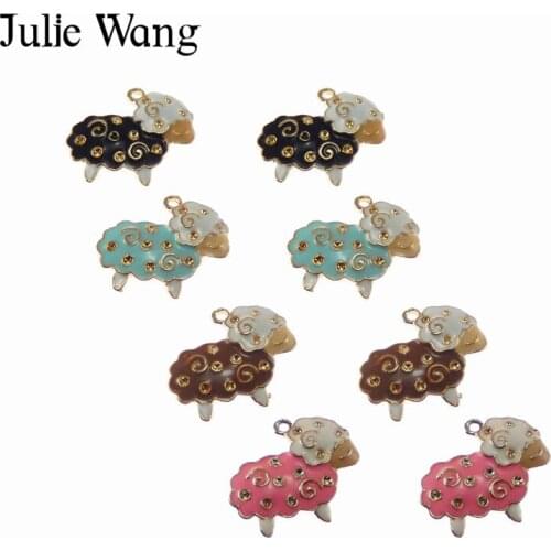 Julie Wang 5PCS Alloy 4 Colors Can Choose Enamel little sheep Charms For Necklace Pendant Earrings DIY Jewelry Making Accessory
