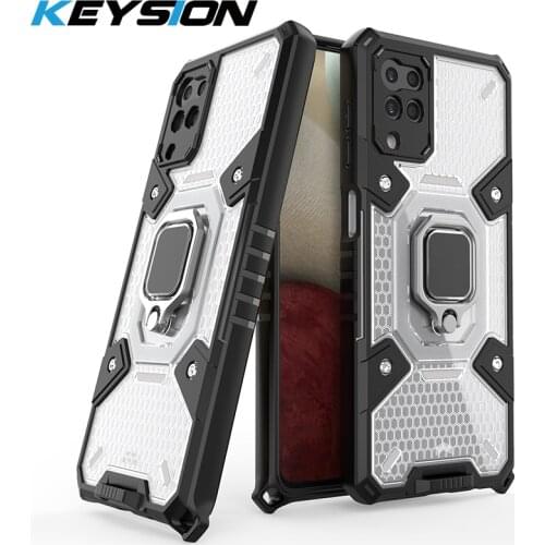 KEYSION Shockproof Armor Case for Samsung A12 A42 A32 A52 5G Transparent Ring Stand Phone Back Cover for Galaxy A71 5G