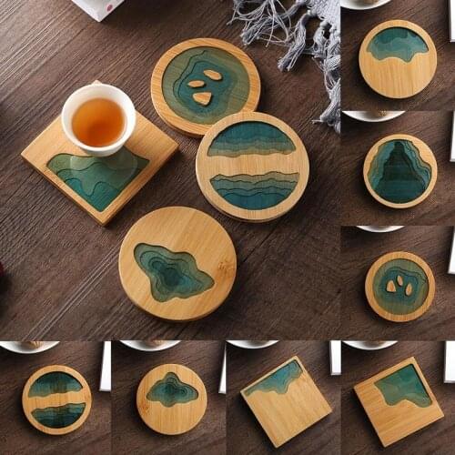 Chinese Bamboo Coasters Placemat Waterproof Insulation Pad Tea Coffee Cup Pad Table Coaster Plate Mat Kitchen Table Decoration