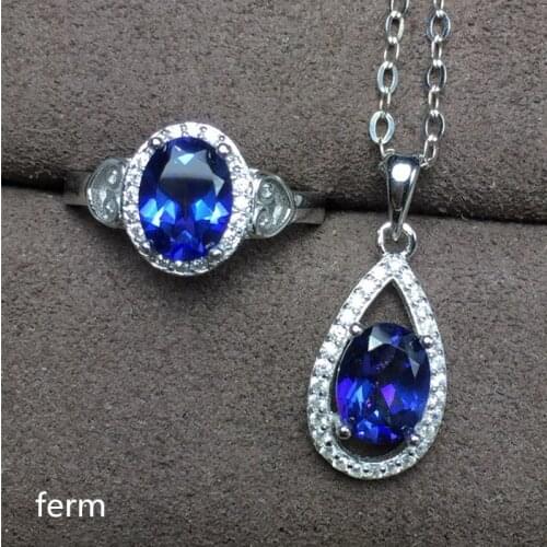 KJJEAXCMY exquisite jewelry 925 pure silver inlaid natural tanzanto Topaz jewelry pendant pendant 2 sets