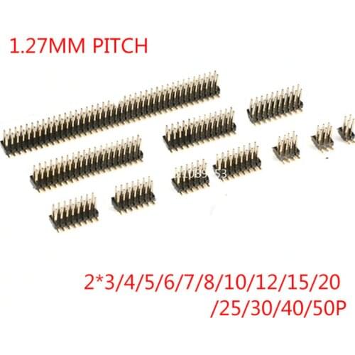 10PCS 1.27mm Strip Double Row Male Pin Header Connector 1.27 SMD SMT Pinheader Socket 2*3/4/5/6/7/8/10/12/15/20/40/50P