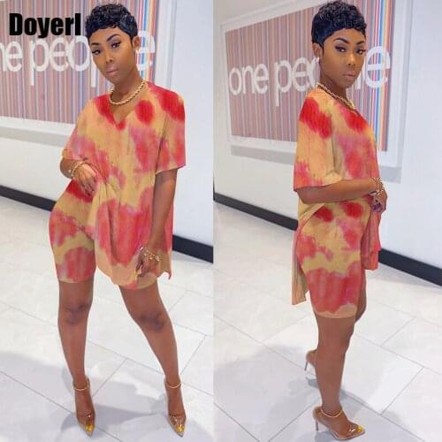 Summer Two Piece Shorts Set Women Tracksuit Short Sleeve Oversize Top and Biker Shorts Set Casual Lounge Wear Women Tie Dye Set