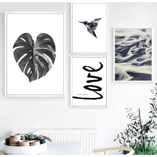 Monstera Leaves Bird Dune Landscape Wall Art Canvas Painting Nordic Posters And Prints Wall Pictures For Living Room Wall Decor