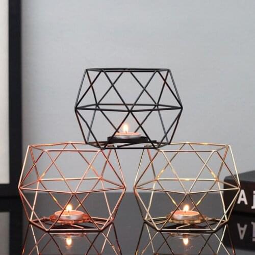 Metal 3D Geometric Iron Wire Candle Holder Matching Block Candle Candlestick Wedding Birthday Home Decor Candelabros Portavelas