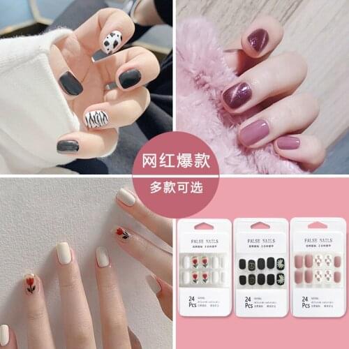 24pcs Hit Color False Nails 24 Styles Cute Summer Style Fake Nails Jelly Finger Nail Manicure Decoration Nail With Glue