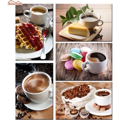 ShineHome-5pcs Wall Art Canvas Prints Painting Modular Coffee Beans Cakes Breads Picture Cafe Hotel Restaurant Dining Room Deco