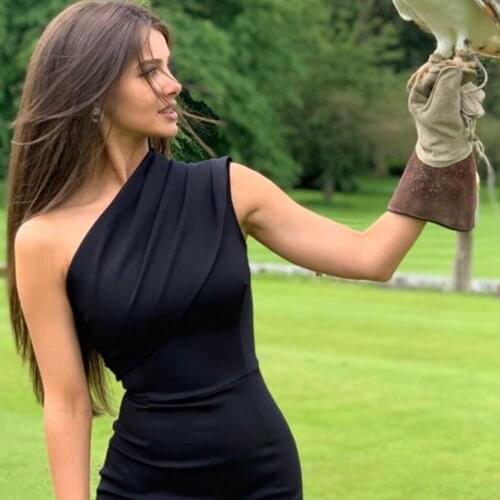 Seamyla New Summer One Shoulder Bodycon Bandage Dress Women Sexy Sleeveless Black Draped Evening Celebrity Runway Party Dresses