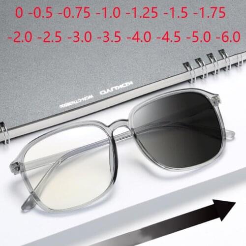 Big Frame Finished Myopia Glasses Women Men Ultralight Transparent Gray PC Prescription Eyeglasses 0 -0.5 -1.0 -1.5 To -6.0