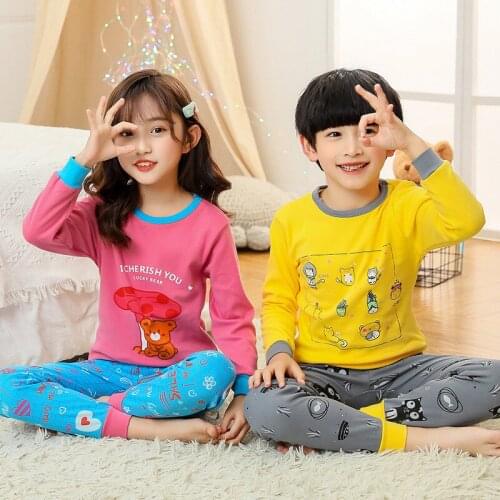 Boys Girls Sleepwear Autumn Cotton Sets Children Clothing Cartoon Pajamas Suit For Girls Boys Long Sleeved Nightwear Pants Suit