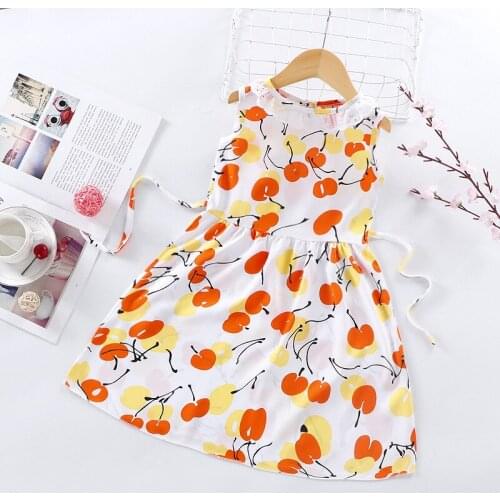 New 2021 Summer Dresses Kids Baby Girls Sleeveless Fruit Cherry Apple Orange Dress Print A-line Dress Summer Dresses for Girls
