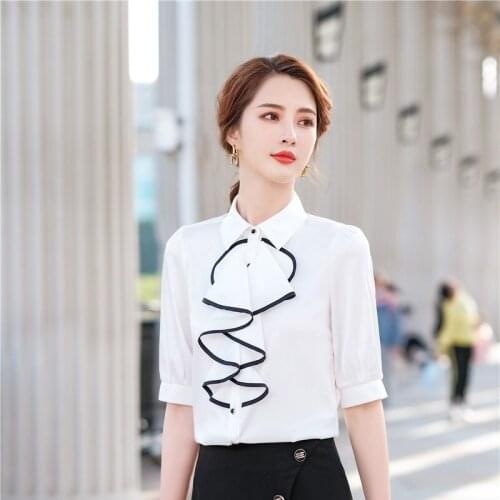 Half Sleeve Chiffon Blouses Shirts Spring Summer Women Office Work Wear Business Blouse Female Clothes Tops Plus Size 5XL