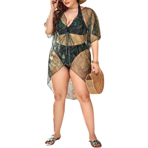 Sexy Womens Hollow See-through Swimsuit Deep V-neck Midi Sleeve Tops Classic Lace-up Swim Wear Bikini Swimsuit Cover Ups