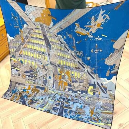 Horse Head Scarf Women Square 100% Twill Silk Large Shawl Wrap Hand Rolled Edges 140*140cm