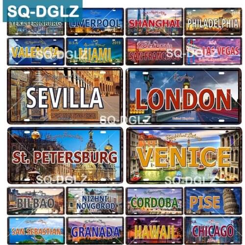 [SQ-DGLZ] Europ City License Plate Tin Sign Vintage Metal Sign Bar Wall Decoration Home Decor Painting Plaques Art Poster