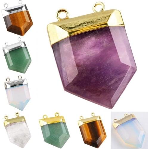 SUNYIK Healing Reiki Gem stone Faceted Point Sideways Charm Pendant Silver Plated/Gold Tone