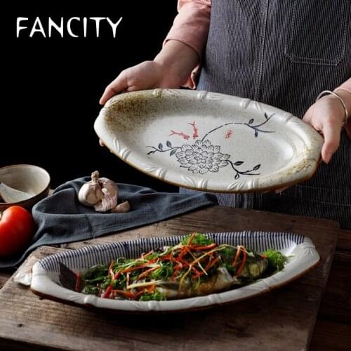 FANCITY Fish plates, home plates, large creative steamed fish plates, personality restaurant plates, ceramic plates