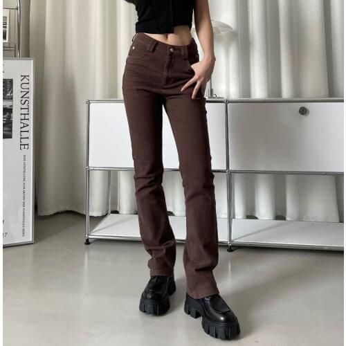 High-Waisted Thin Hot Girl Brown Jeans Womens Weird Loose Wide-Leg Pants Retro Large Size Hip Flared Pants Trousers