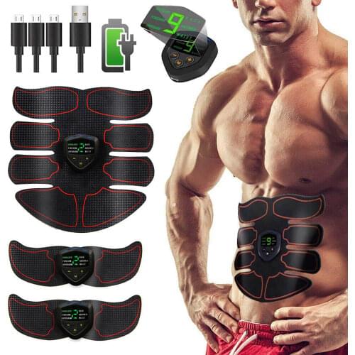 Abs Trainer Fitness Training Gear EMS Abdominal Muscle Stimulator with LCD Display USB Rechargeable Home Gym Electrostimulation