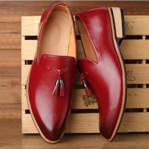 Men Slip on Dress Office Wedding Shoes Men Pointed Toe Dress Leather Shoes Luxury Italian Style Formal Party Shoes Large size 47
