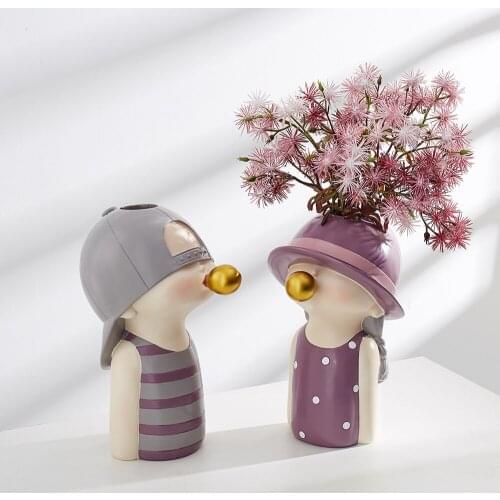 Nordic Home Decoration Resin Flower Vase Boy and Girl Vase Tabletop Living Room Decor Plant Pots Decorative Household Vase Decor