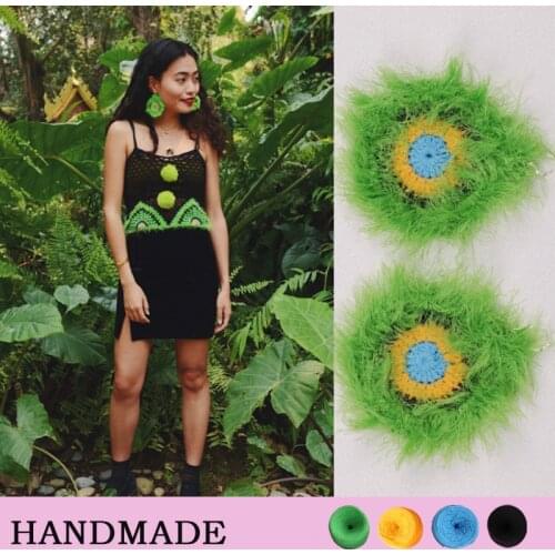 Reviving Plants New Series Hand Hook Fruit Green Hair Circle Earrings Versatile Vintage Hairy Sterling Silver Ear Hook