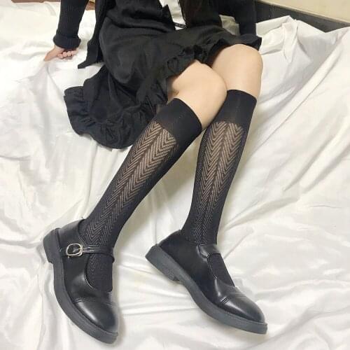 Japan Black Stocking Women Stripe Thin High Knee Socks Girls Jk Long Stockings Leg Summer Dress Streetwear Calcetine Medias