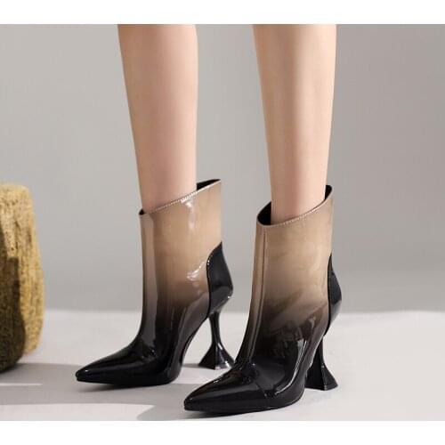 QZYERAI 2021 Patent Leather Women Ankle Boots Inner Warm Plush Short Boot High Heel Ladies Shoes Boots Feminina