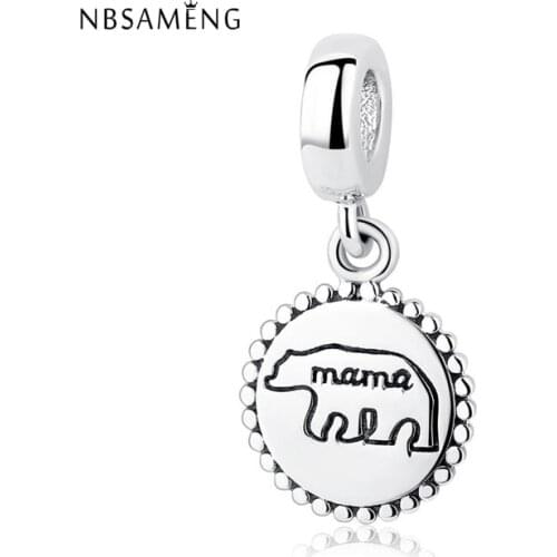 NBSAMENG 925 Sterling Silver Bead Mama Bear Pendant Love Mother Family Charms Fit Original Bracelets Women DIY Jewelry