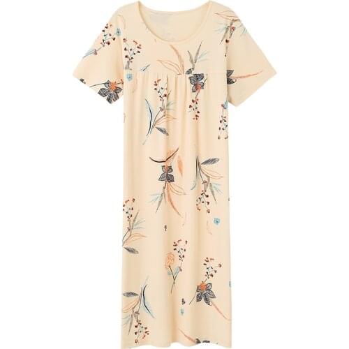 Womens Cotton Floral Print O-neck Night Dress Short Sleeve Sweet Nightie Home Clothes 2020 Spring Summer Sleepwear Female M-3XL