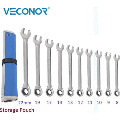 10pcs Ratchet Wrench of Key Wrench Set Ratcheting Spaaner Tools Dull Polish 72T Fixed Head Ratchet Tool with Storage Pouch