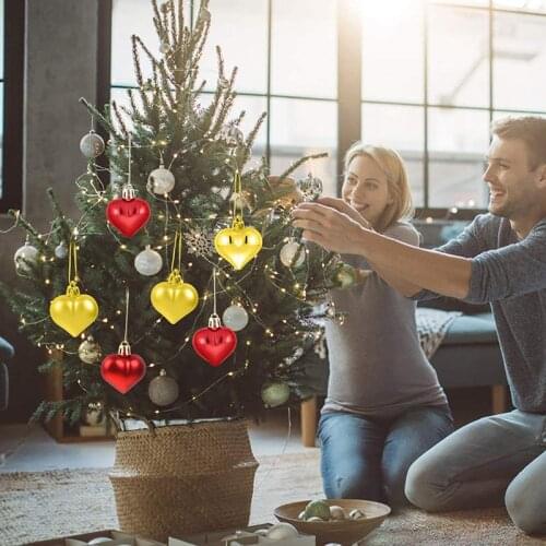 12pcs Christmas Ball Christmas Tree Hanging Decor Star Heart Shape Colorful Ball Pendant Bauble For New Year Xmas Party Ornament