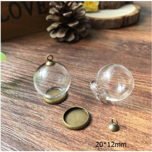 5sets/lot antique bronze color 20*12mm glass globes with jewelry findings set glass vial pendant glass bottle glass pendants