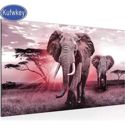 Diamond Mosaic Sunset African Elephant Picture Of Rhinestones Diamond Painting Full round Embroidery Animal Landscape,Home Art