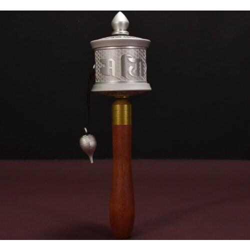 Buddhist Supplies Mini Alloy Arbor Hand-cranking Prayer Wheel with Conch Pendant Ultra Smooth Double Bearing RITUAL ITEMS
